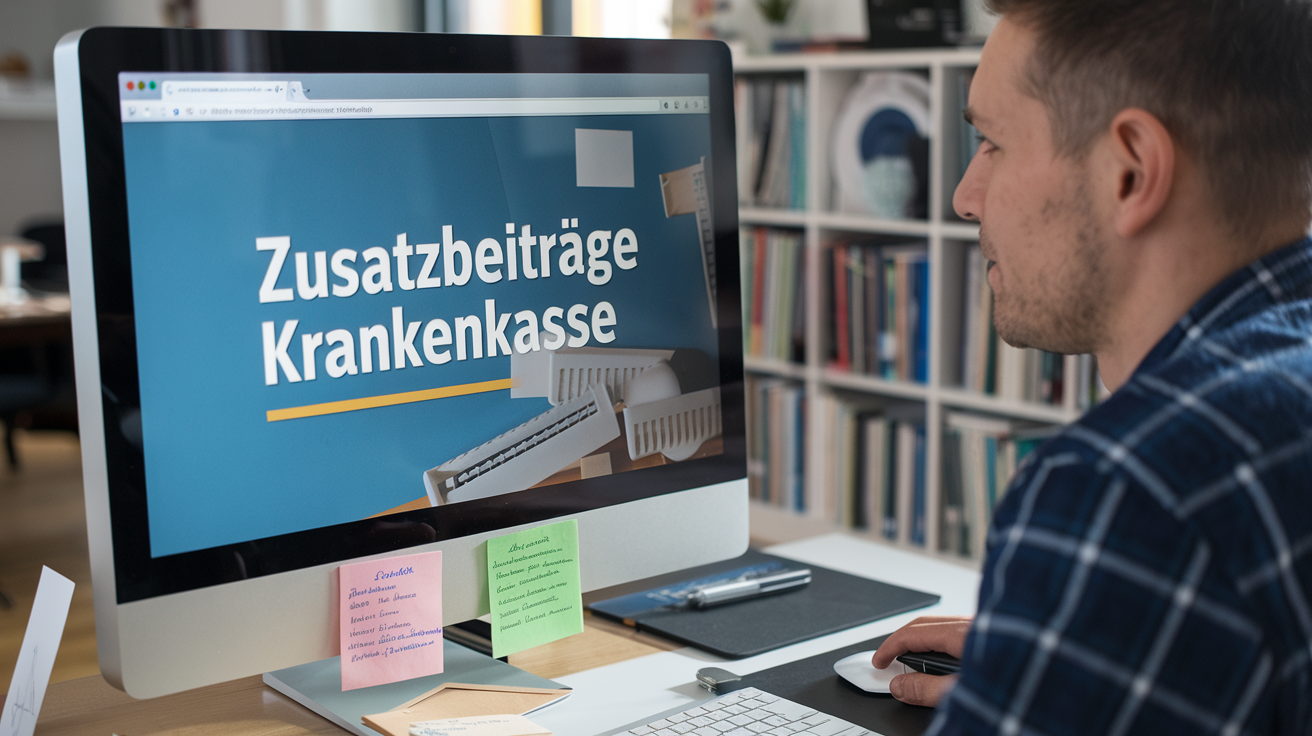 Herr mit dem Komputer, Zusatzbeitrage Krankenkasse